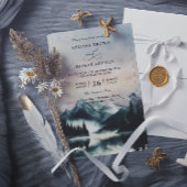 Invitation Mountain Trees Pine Rustic Budget QR Code Wedding