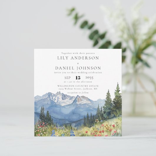 Invitation Mountain Wildflower All In One QR Code Wedding (Debout devant)