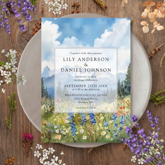 Invitation Mountain Wildflower Floral Meadow Wedding