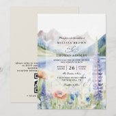 Invitation Mountain Wildflower Landscape QR Code Wedding (Devant / Derrière)