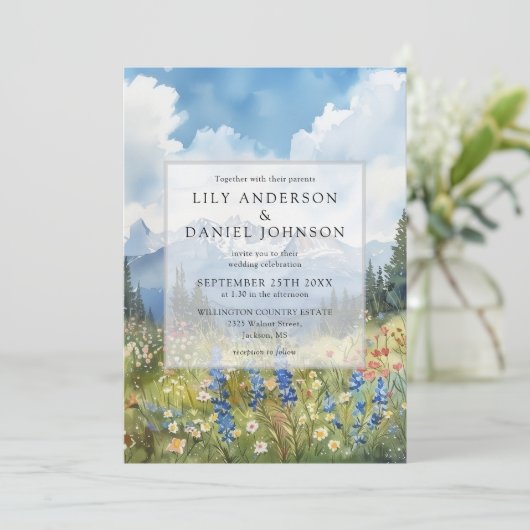 Invitation Mountain Wildflowers Floral QR Code Wedding (Debout devant)