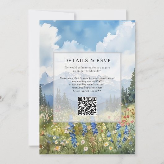 Invitation Mountain Wildflowers Floral QR Code Wedding (Dos)