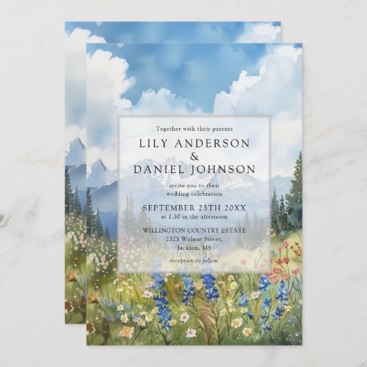 Invitation Mountain Wildflowers Floral QR Code Wedding (Devant / Derrière)