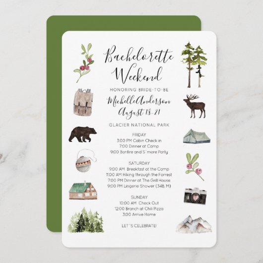 Invitation Mountain Woods Bachelorette Week-end Itinéraire In (Devant / Derrière)