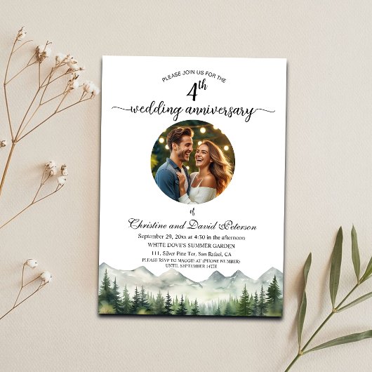 Invitation Mountains Pine Trees 4th Wedding Anniversary Photo