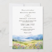 Invitation Mountains Wildflowers Rustic QR Code Wedding (Devant)