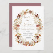 Invitation Mountbatten Rose Fleurs Sauvages Wreath Baby in Bl (Devant / Derrière)