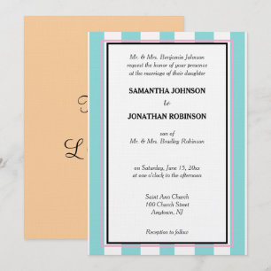 Invitation Mousse de mer Bleu Blanc Beige Rayures de Cabane d