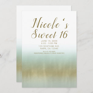 Invitation Mousse de mer Or Blanc Élégant Plage Sweet 16
