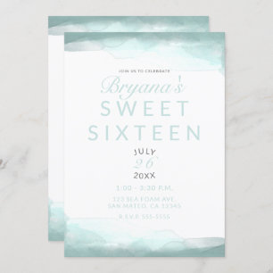 Invitation Mousse de mer Vert Aquarelle Moderne Chic Sweet 16