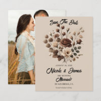 Mousse de Mocha Beige Marron Floral Save The Date 