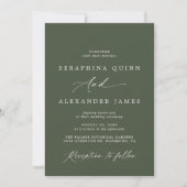Invitation Mousse verte foncée | Mariage formel de script sim (Devant)