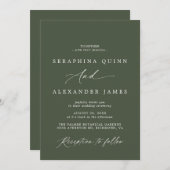 Invitation Mousse verte foncée | Mariage formel de script sim (Devant / Derrière)