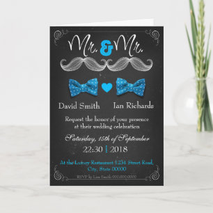 Invitation Moustache and bow for Mr and Mr