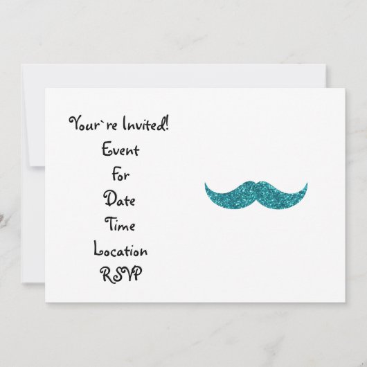 Invitation Moustache de parties scintillant turquoise (Devant)