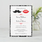 Invitation Moustache et lèvres rouge, noir et blanc Mariage d (Debout devant)