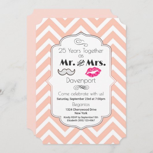 Invitation Moustache & Lèvres M. & Mme - Anniversaire (Devant / Derrière)