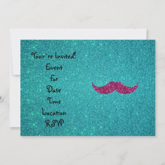Invitation Moustache parties scintillant rose (Devant)