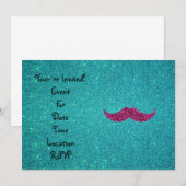 Invitation Moustache parties scintillant rose (Devant / Derrière)