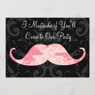 Invitation Moustache rose de Camo - moustache d'I si vous