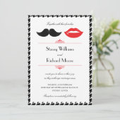 Invitation Moustache rouge, noir et blanc & lèvres Houndstoot (Debout devant)