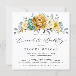 Invitation Moustard jaune floral Sage vert Brunch et mousseux