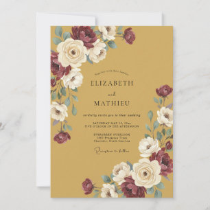 Invitation Moutarde Bourgogne Ranunculus Gris Eucalyptus Wedd
