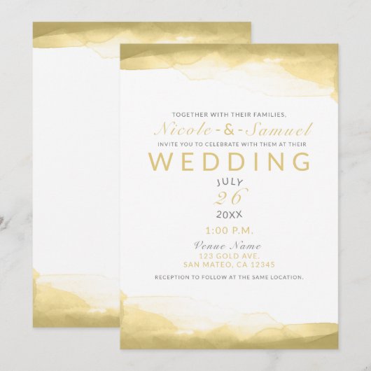 Invitation Moutarde de Dijon dorée aquarelle mariage chic mod (Devant / Derrière)