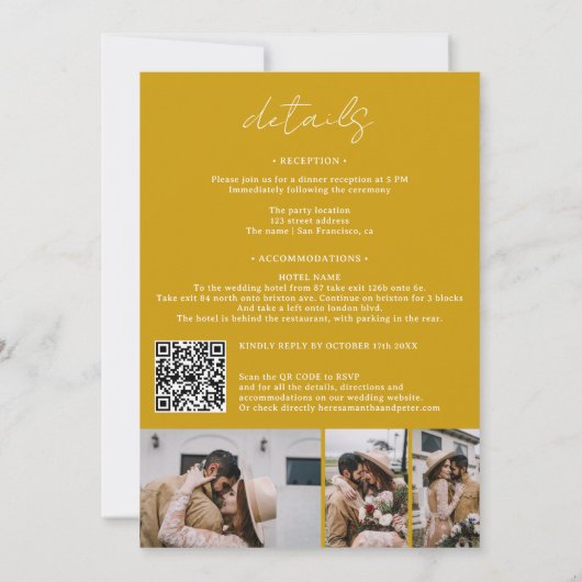 Invitation moutarde moderne 4 photo Qr tout en un mariage (Dos)