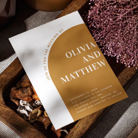 Invitation Moutarde typographie moderne mariage arch + QR