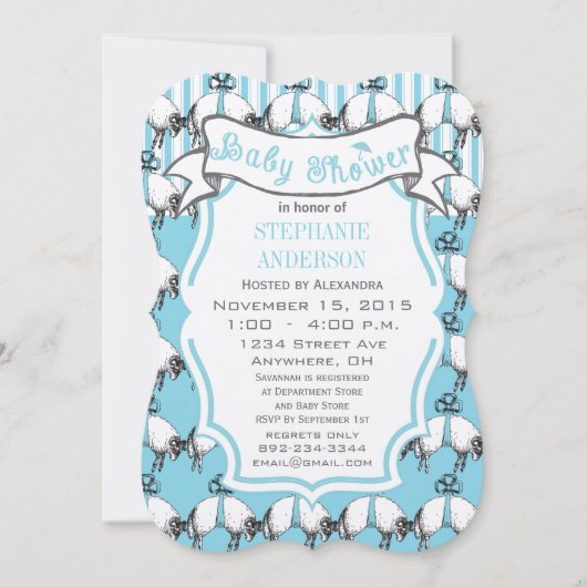 Invitation Mouton bébé garçon mignonne agneau Motif douche (Devant)