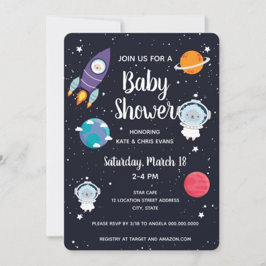 Invitation Moutons dans le Baby shower spatial Galaxy (Devant)