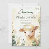 Invitation Moutons et fleurs vertes Fils Christening (Devant)