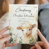 Invitation Moutons et fleurs vertes Fils Christening