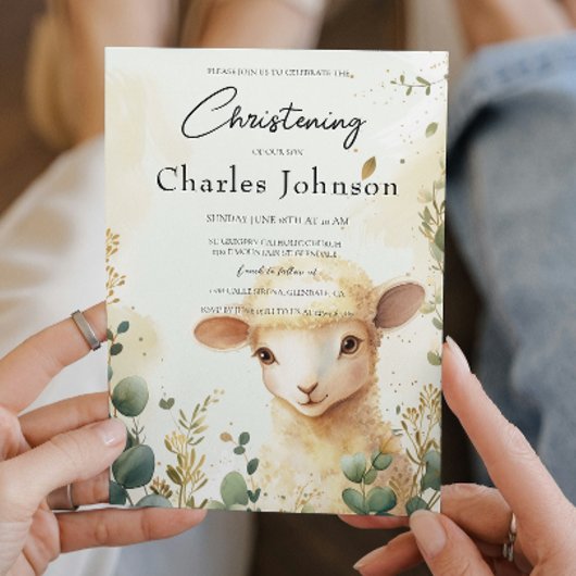 Invitation Moutons et fleurs vertes Fils Christening