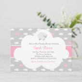 Invitation Moutons pelucheux avec l'invitation de nuage (rose (Debout devant)