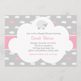 Invitation Moutons pelucheux avec l'invitation de nuage (rose
