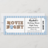 Invitation Movie Night Birthday Party Blue Ticket Style  (Devant)