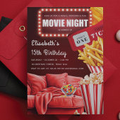 Invitation Movie Nuit Amusant Moderne Rouge Anniversaire