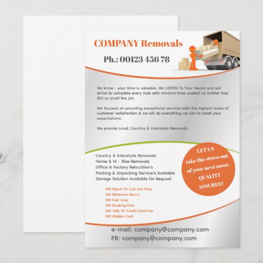 Invitation Moving/ Removals Service Flyer Template (Devant / Derrière)