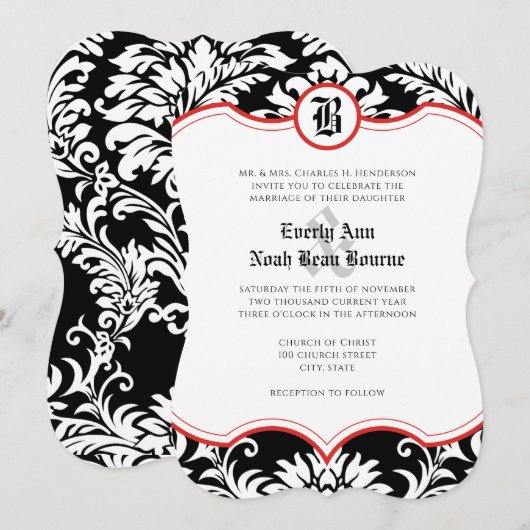 Invitation Moyen Age Renaissance Damask Red Accents Mariage (Devant / Derrière)