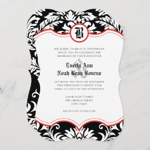 Invitation Moyen Age Renaissance Damask Red Accents Mariage