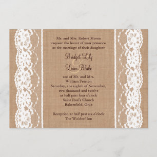 Invitation moyen de toile de jute et de mariage de