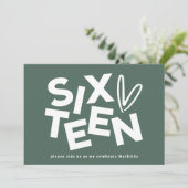 Invitation Moyenne moderne sauge typographie verte 16e annive (Debout devant)