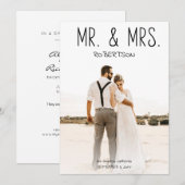 Invitation Mr & Mrs Photo Fun Typographie optionnelle Récepti (Devant / Derrière)