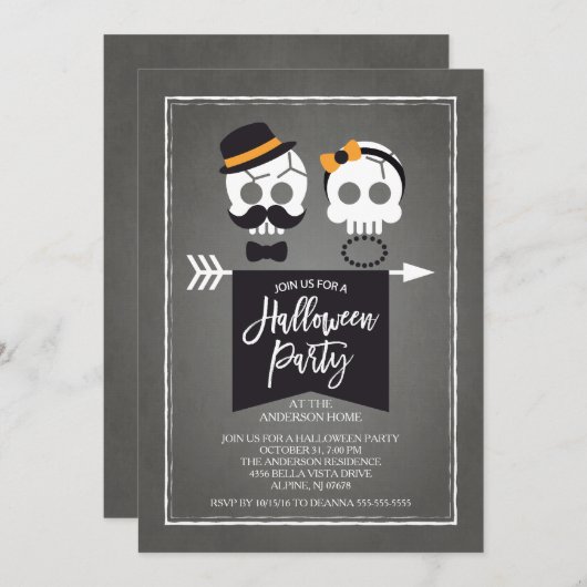 Invitation Mr & Mrs Skulls Halloween Party (Devant / Derrière)