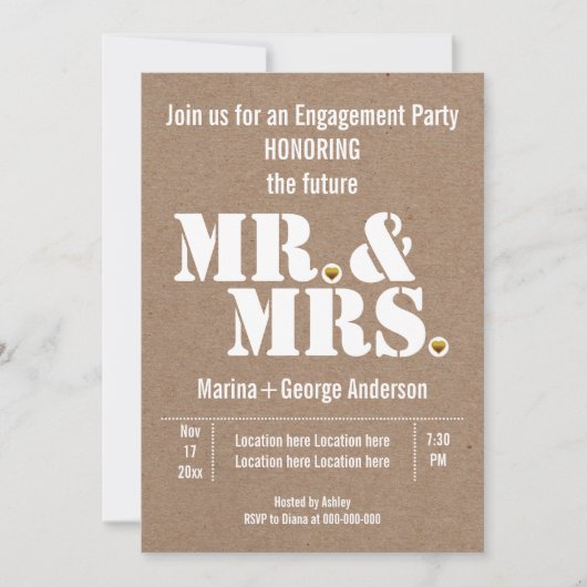 Invitation Mr & Mrs typographie kraft mariage (Devant)