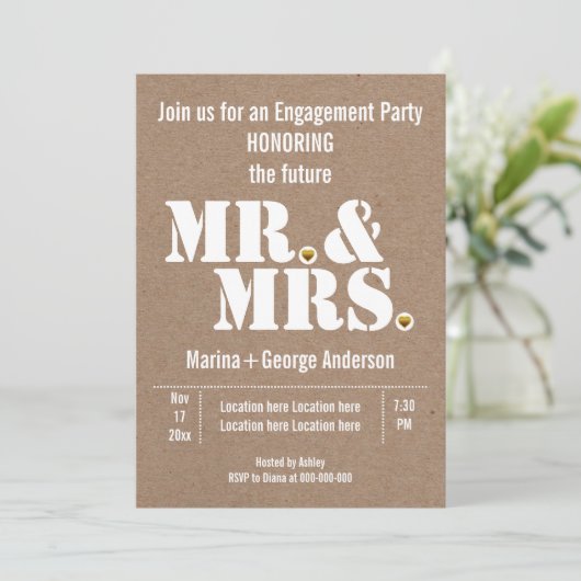 Invitation Mr & Mrs typographie kraft mariage (Debout devant)