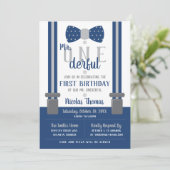 Invitation Mr. ONEderful Birthday Invitation, bleu, gris (Debout devant)