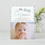 Invitation Mr. ONEderful Boy Blue Photo 1er anniversaire (Debout devant)